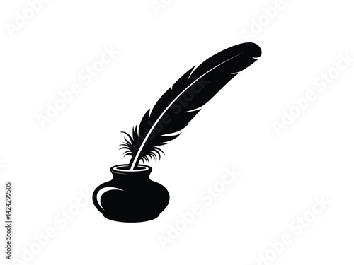 Classic Feather Quill Inkpot Silhouette | Vintage Writing Tool Vector Art