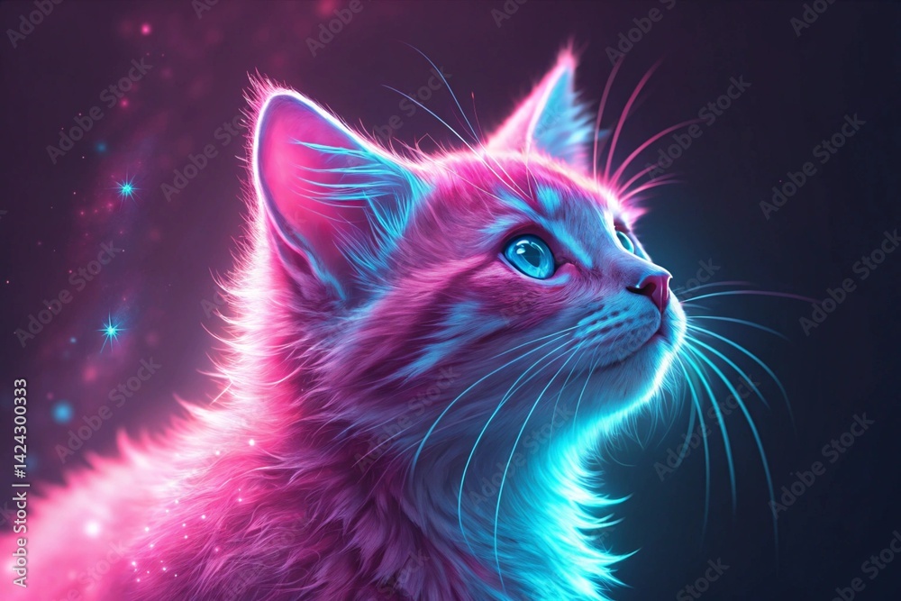 Glowing Pink And Blue Cat Digital Art - generated by ai Glowing Pink And Blue Cat Digital Art - generated by ai