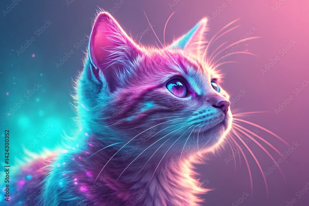 Glowing Pink And Blue Cat Digital Art - generated by ai Glowing Pink And Blue Cat Digital Art - generated by ai