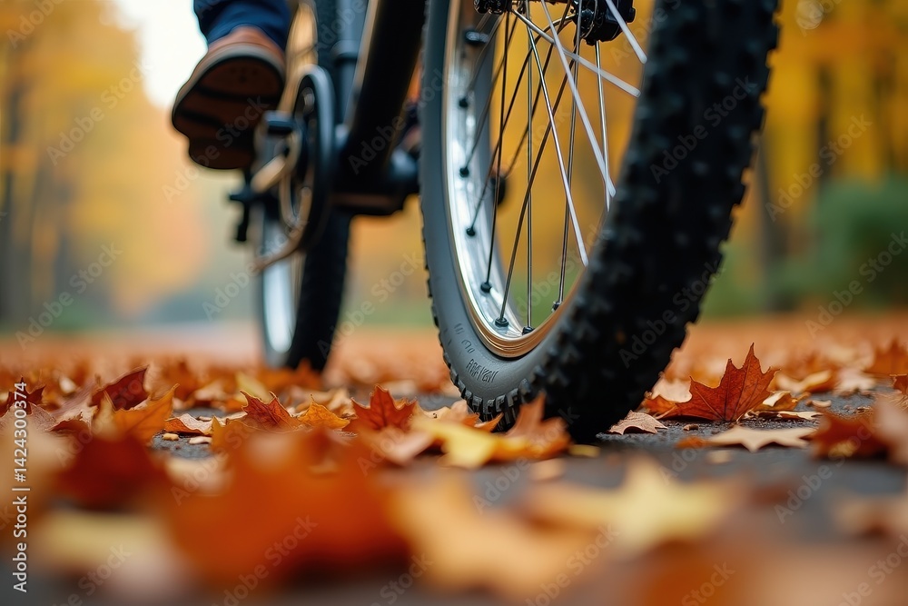 Cycling autumn leaves on scenic trail
