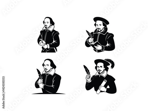 Vintage Old man Reading Writing Silhouette Set | Vector Art