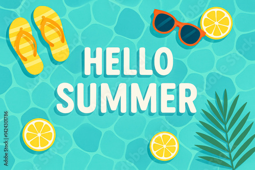 Retro summer pool vibes with tropical elements for seasonal design