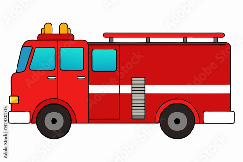 Cartoon styled red fire engine truck vehicle illustration emergency service