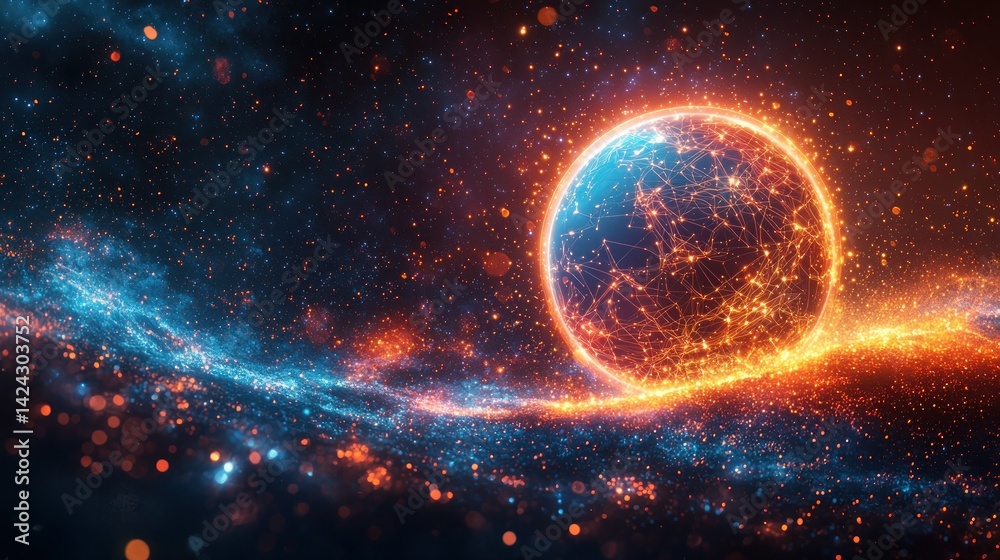 Obraz premium Fiery, glowing celestial sphere in cosmic space