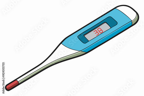 Digital thermometer showing high fever temperature indication of illness and sickness