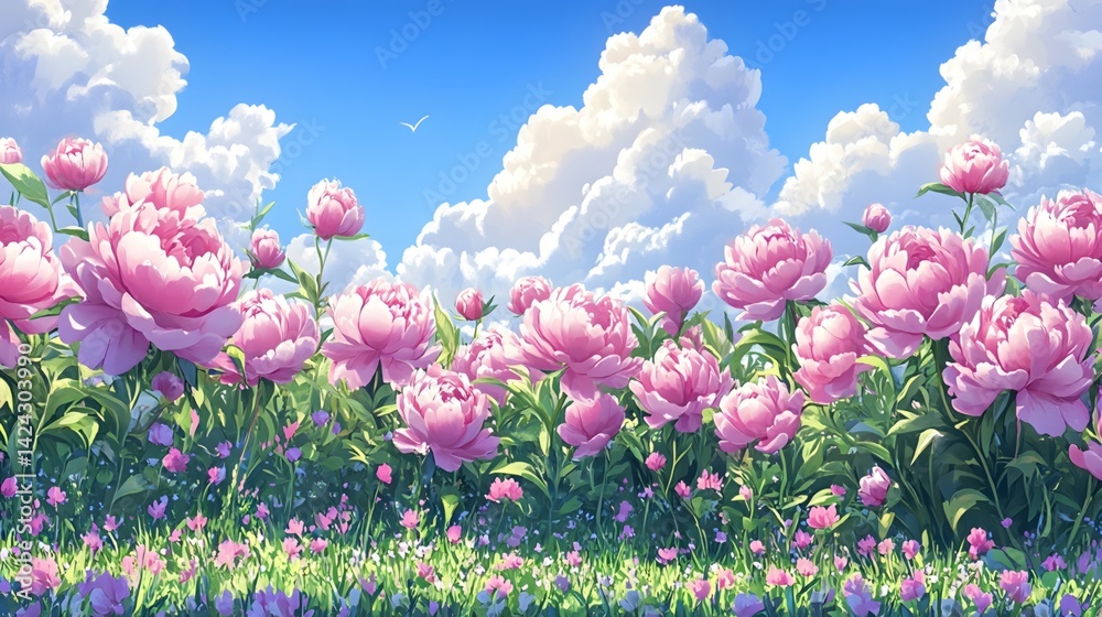 Obraz premium Peonies swaying in the spring sunshine
