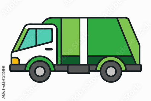 Cartoon green garbage truck waste management vehicle illustration icon style
