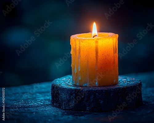 A solitary candle burning in the darkness