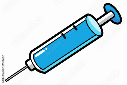 Cartoon syringe illustration medical vaccination concept blue liquid injection treatment