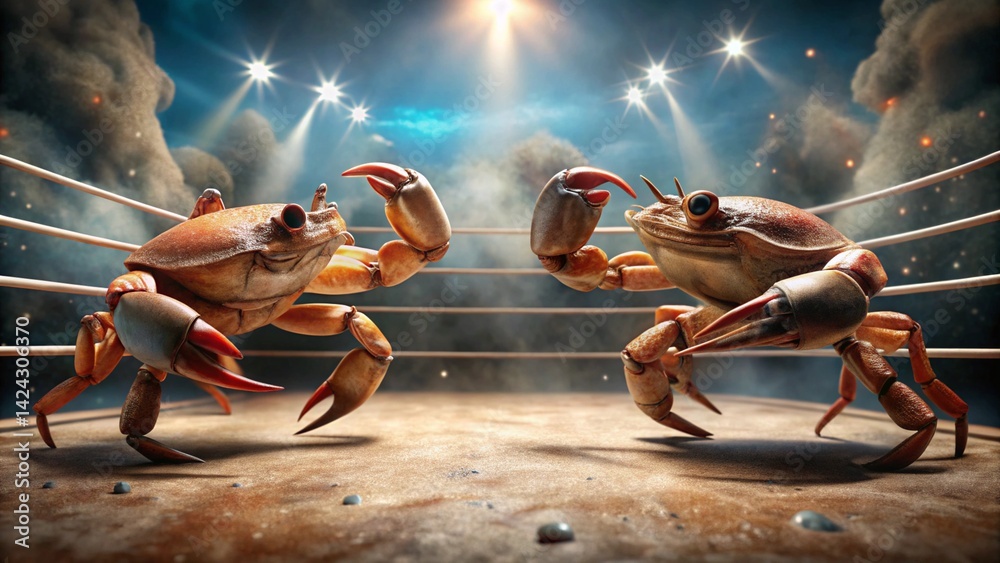 Fototapeta premium Two crabs are boxing on the boxing stage.