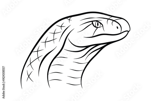 Black and white line art illustration of a cobra snake head side view graphic illustration