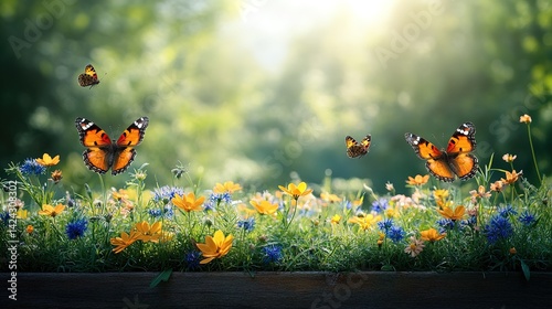 Butterflies flit among wildflowers in a sun-drenched meadow