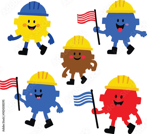A set of funny cartoons of construction workers for labor design elements