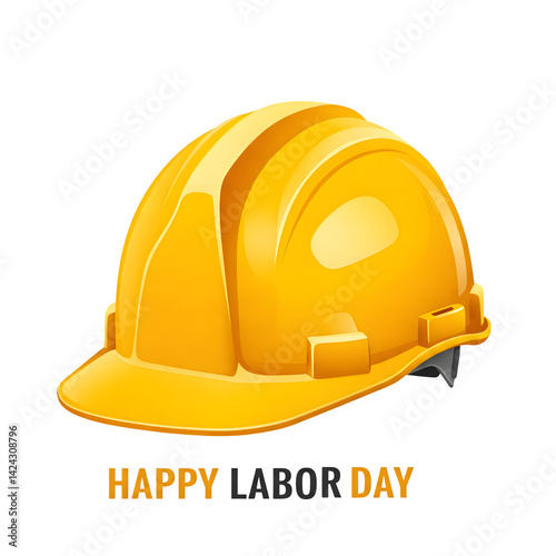 Enjoy a vibrant Labor Day typography design that highlights a yellow construction helmet vector. This safety hard hat is perfect for honoring Labor Day.
