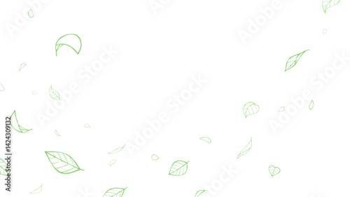シンプルな葉っぱが舞う背景イラスト_線画_16:9
