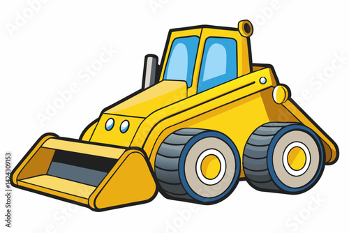 Cartoon yellow skid steer loader vector illustration design for children