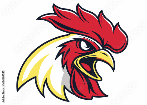 Aggressive rooster head vector illustration mascot design for sport team emblem