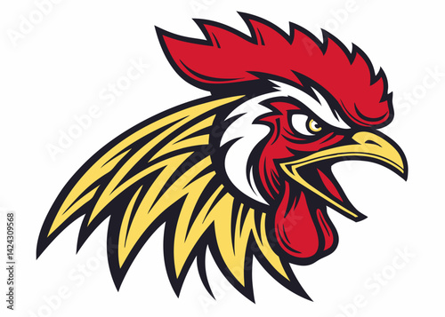 Aggressive rooster head illustration sport mascot design vector illustration isolated