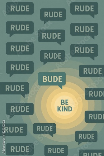 Be kind versus rude speech bubbles showing civility and education versus impoliteness and rudeness