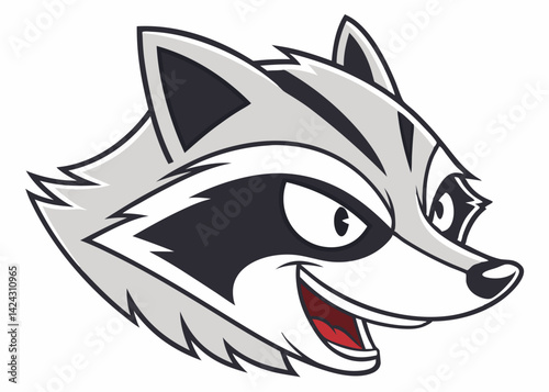 Cartoon raccoon head mascot vector illustration smiling with confidence and mischief