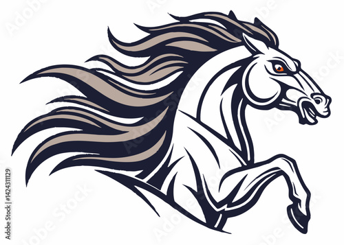 Majestic stallion vector illustration aggressive horse with flowing mane powerful design