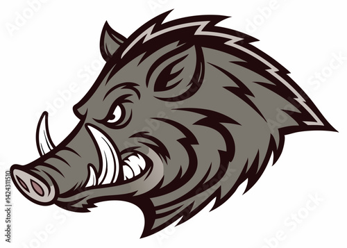Aggressive boar mascot cartoon head wild animal illustration vector design
