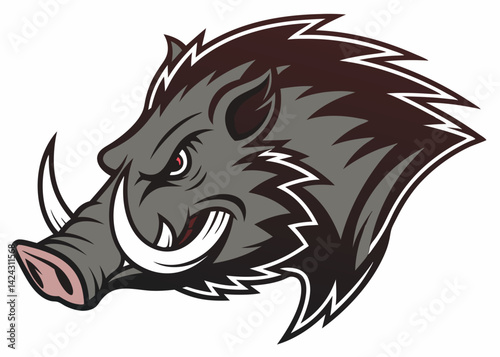 Aggressive razorback head vector mascot with determined expression and sharp tusks