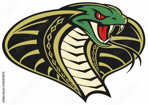 Intricate cobra head vector graphic with angry expression and detailed design