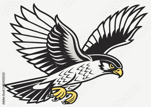 Bold falcon mascot illustration vector graphic in flight formation sharp eyes