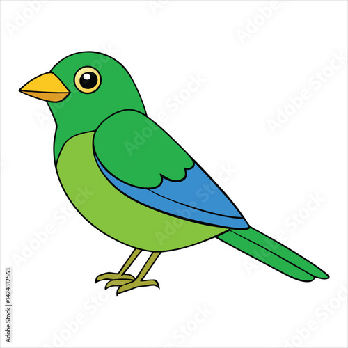 A cute cartoon bullfinch vector illustration of a bird with a black beak on a branch in nature