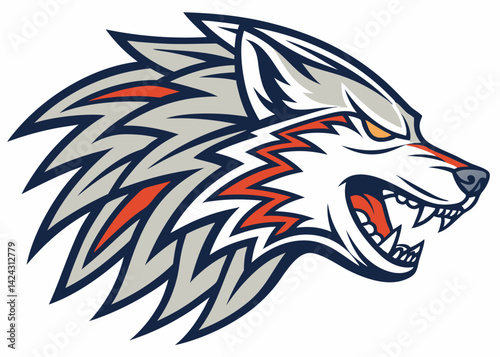 Aggressive wolf head mascot logo design vector illustration fierce animal