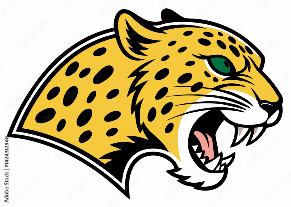 Vector illustration of a fierce jaguar head with open mouth isolated