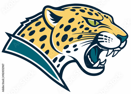 Aggressive jaguar head logo vector illustration sports emblem with teal accent