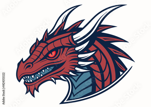 Fierce red dragon head with sharp teeth and glowing red eyes vector