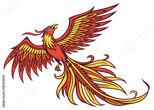 Stylized phoenix rising illustration graphic symbol of rebirth and transformation design element