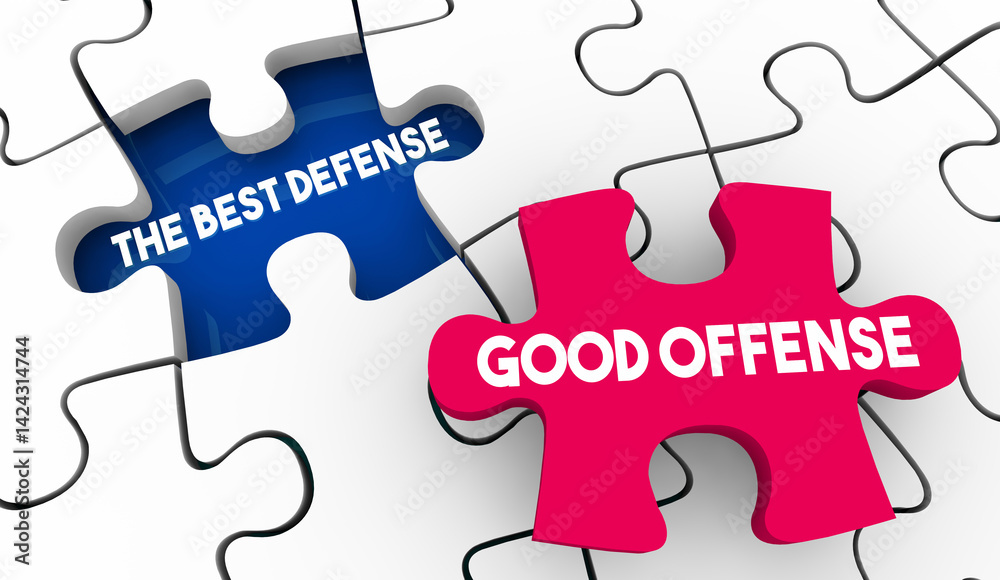 Best Defense is Good Offense Puzzle Piece Plan Strategy to Win Competition 3d Illustration.jpg Best Defense is Good Offense Puzzle Piece Plan Strategy to Win Competition 3d Illustration.jpg