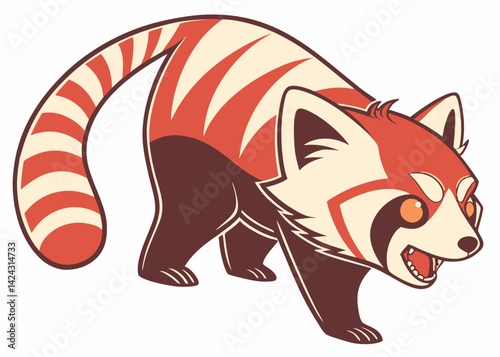 Cartoon red panda illustration with stripes and aggressive expression vector art