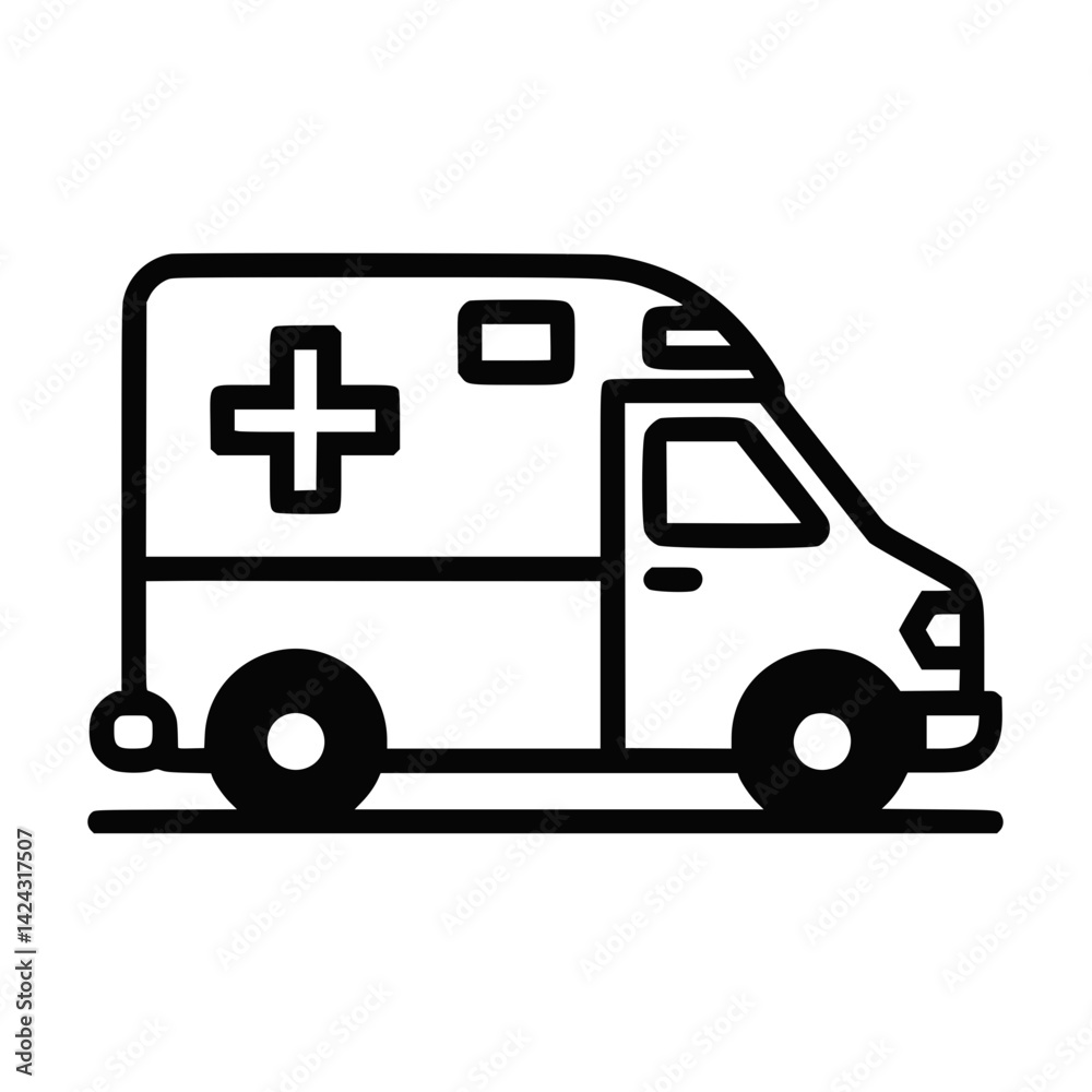 Ambulance vehicle outline illustration on a white background Ambulance vehicle outline illustration on a white background