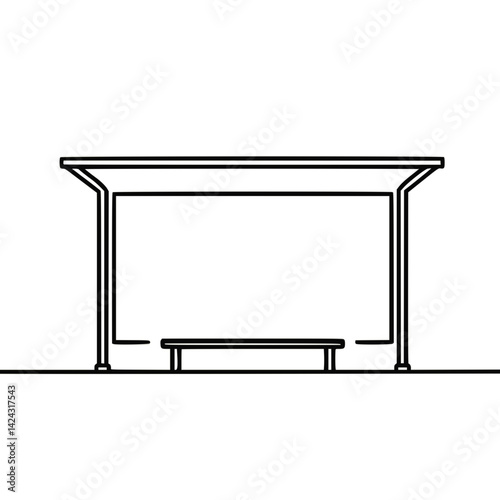 Minimalist bus stop shelter illustration in line art style  