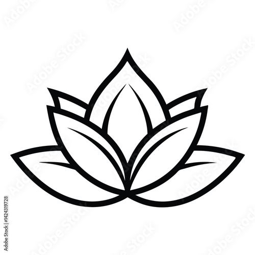 Black and white lotus flower with leaves in floral tattoo style design