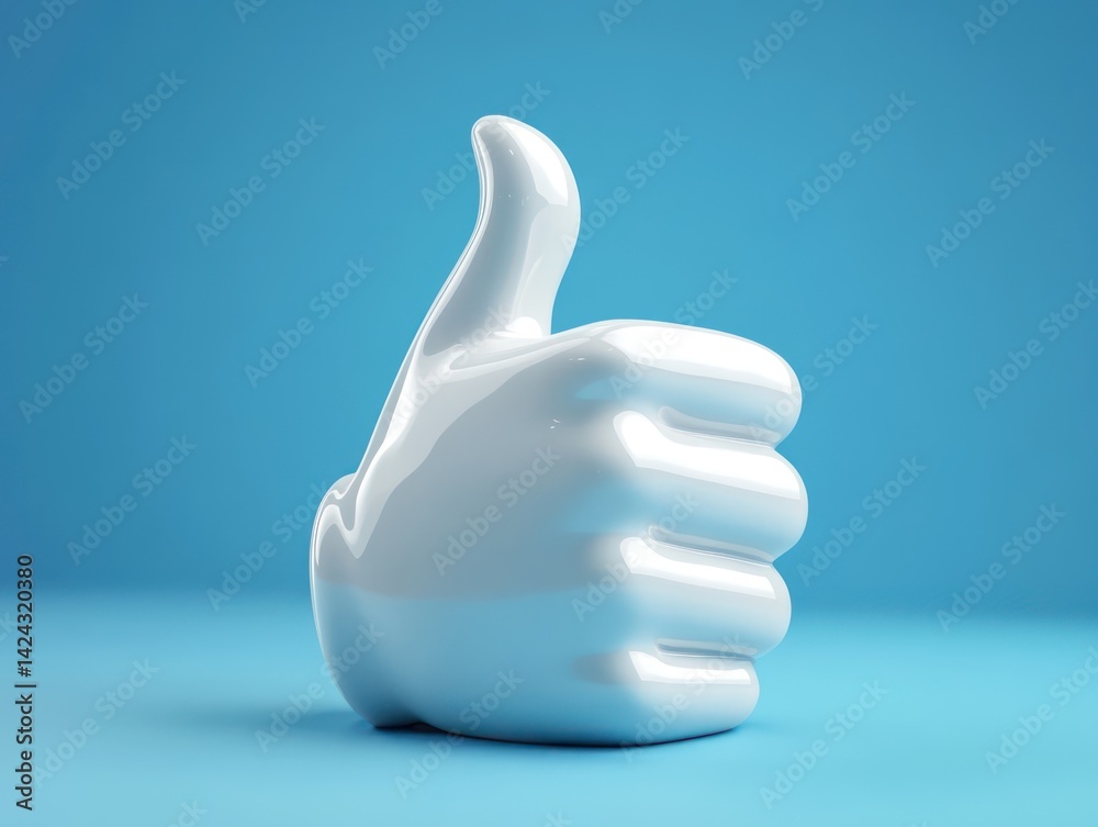 white glossy ''thumb up'' symbol isolated on blue background