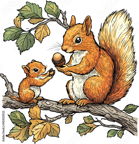 Squirrel Eating a Nut on a Tree Branch