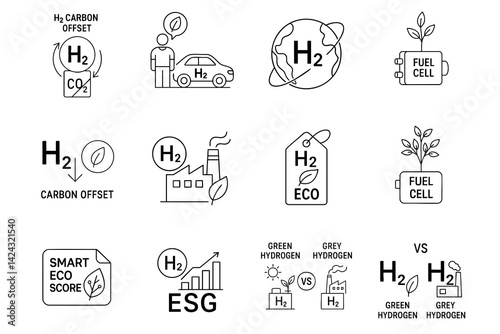 hydrogen sustainability mobility concept. Hydrogen energy icons and concepts for eco friendly solutions.