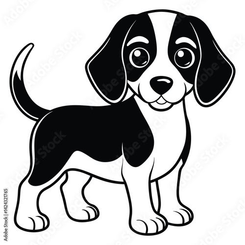 Cute cartoon illustration of a beagle dog sitting with other popular dog breeds on a white background
