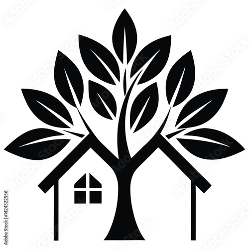 Eco house with tree vector illustration, nature symbol and design