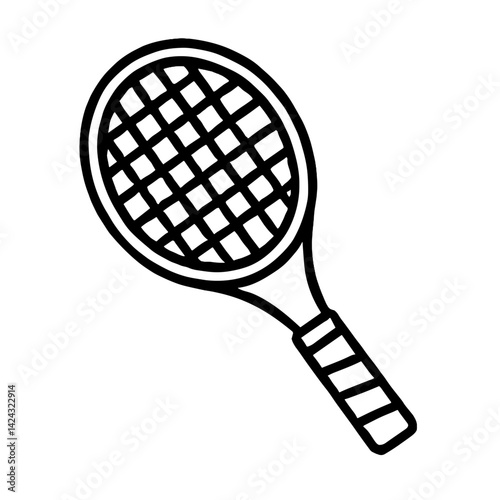 Tennis Racket Line Art Illustration on White Background  