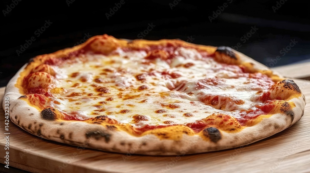 Freshly baked pizza with melted mozzarella