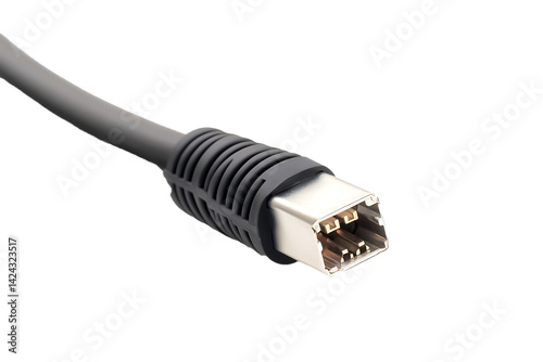 Closeup of a Firewire Cable Connector Black and Silver Technology