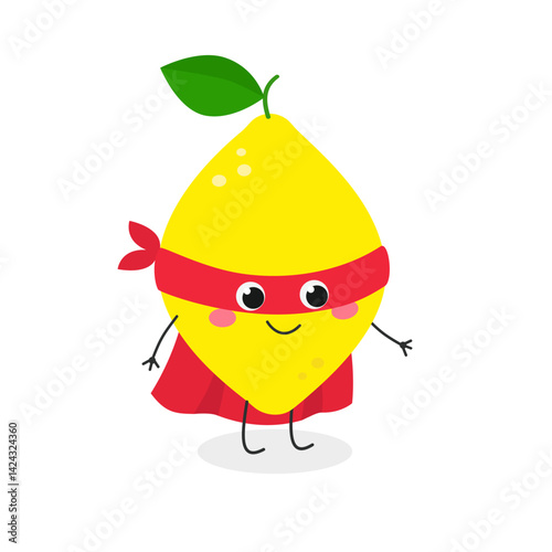 Funny cartoon lemon fruit superhero cartoon character 