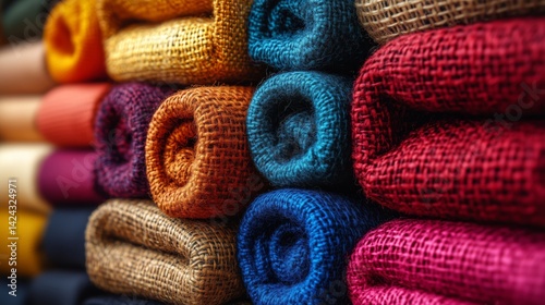 Rolled wool fabrics in various textures and colors, cozy warm textiles perfect for winter fashion and craft designs.

